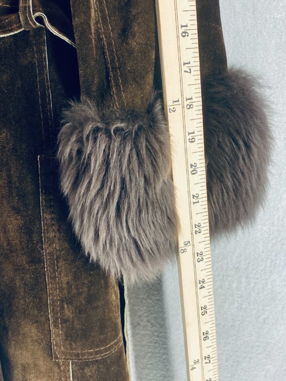 Vintage y2k Jacket Womens S Brown Suede Faux Fur Trim Belted Spain - Picture 16 of 16